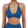 imageSUUKSESS Women 2 Piece Open Back Strappy Sports Bra Pack Twist V Neck Workout Crops2 Blue  Black