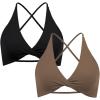 imageSUUKSESS Women 2 Piece Open Back Strappy Sports Bra Pack Twist V Neck Workout Crops2 Coffee  Black