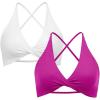 imageSUUKSESS Women 2 Piece Open Back Strappy Sports Bra Pack Twist V Neck Workout Crops2 Hot Pink  White