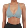 imageSUUKSESS Women 2 Piece Open Back Strappy Sports Bra Pack Twist V Neck Workout Crops2 White  Grey