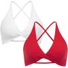 imageSUUKSESS Women 2 Piece Open Back Strappy Sports Bra Pack Twist V Neck Workout Crops2 White  Red