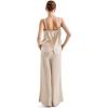 imageSUUKSESS Women 2 Piece Outfits Linen Lounge Set Wide Leg Pants Matching SetsApricot
