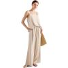 imageSUUKSESS Women 2 Piece Outfits Linen Lounge Set Wide Leg Pants Matching SetsApricot
