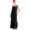 imageSUUKSESS Women 2 Piece Outfits Linen Lounge Set Wide Leg Pants Matching SetsBlack
