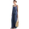imageSUUKSESS Women 2 Piece Outfits Linen Lounge Set Wide Leg Pants Matching SetsBlue
