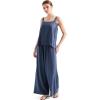imageSUUKSESS Women 2 Piece Outfits Linen Lounge Set Wide Leg Pants Matching SetsBlue