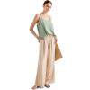 imageSUUKSESS Women 2 Piece Outfits Linen Lounge Set Wide Leg Pants Matching SetsGreen Apricot