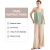 imageSUUKSESS Women 2 Piece Outfits Linen Lounge Set Wide Leg Pants Matching SetsGreen Apricot