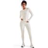 imageSUUKSESS Women 2 Piece Seamless Ribbed Workout Sets With Zip Up Jacket High Waisted Gym Yoga LeggingsBeige