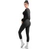 imageSUUKSESS Women 2 Piece Seamless Ribbed Workout Sets With Zip Up Jacket High Waisted Gym Yoga LeggingsBlack