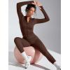 imageSUUKSESS Women 2 Piece Seamless Ribbed Workout Sets With Zip Up Jacket High Waisted Gym Yoga LeggingsDark Brown