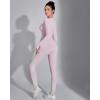 imageSUUKSESS Women 2 Piece Seamless Ribbed Workout Sets With Zip Up Jacket High Waisted Gym Yoga LeggingsLight Pink