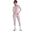imageSUUKSESS Women 2 Piece Seamless Ribbed Workout Sets With Zip Up Jacket High Waisted Gym Yoga LeggingsLight Pink