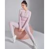 imageSUUKSESS Women 2 Piece Seamless Ribbed Workout Sets With Zip Up Jacket High Waisted Gym Yoga LeggingsLight Pink