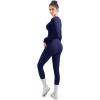 imageSUUKSESS Women 2 Piece Seamless Ribbed Workout Sets With Zip Up Jacket High Waisted Gym Yoga LeggingsNavy Blue