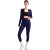 imageSUUKSESS Women 2 Piece Seamless Ribbed Workout Sets With Zip Up Jacket High Waisted Gym Yoga LeggingsNavy Blue