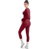 imageSUUKSESS Women 2 Piece Seamless Ribbed Workout Sets With Zip Up Jacket High Waisted Gym Yoga LeggingsWine Red