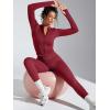 imageSUUKSESS Women 2 Piece Seamless Ribbed Workout Sets With Zip Up Jacket High Waisted Gym Yoga LeggingsWine Red