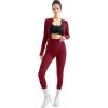 imageSUUKSESS Women 2 Piece Seamless Ribbed Workout Sets With Zip Up Jacket High Waisted Gym Yoga LeggingsWine Red
