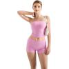imageSUUKSESS Women 2 Piece Tube Top Double Lined Lounge Sets Modal Going Out Shorts Set Strapless Set Matching OutfitPink