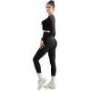 imageSUUKSESS Women 2 Piece Workout Sets Hidden Scrunch Butt Lifting Seamless Leggings Long Sleeve Yoga Crop TopsBlack