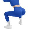 imageSUUKSESS Women 2 Piece Workout Sets Hidden Scrunch Butt Lifting Seamless Leggings Long Sleeve Yoga Crop TopsBlue