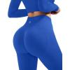 imageSUUKSESS Women 2 Piece Workout Sets Hidden Scrunch Butt Lifting Seamless Leggings Long Sleeve Yoga Crop TopsBlue