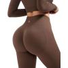 imageSUUKSESS Women 2 Piece Workout Sets Hidden Scrunch Butt Lifting Seamless Leggings Long Sleeve Yoga Crop TopsBrown