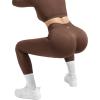 imageSUUKSESS Women 2 Piece Workout Sets Hidden Scrunch Butt Lifting Seamless Leggings Long Sleeve Yoga Crop TopsBrown