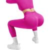 imageSUUKSESS Women 2 Piece Workout Sets Hidden Scrunch Butt Lifting Seamless Leggings Long Sleeve Yoga Crop TopsPink