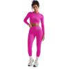 imageSUUKSESS Women 2 Piece Workout Sets Hidden Scrunch Butt Lifting Seamless Leggings Long Sleeve Yoga Crop TopsPink