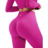imageSUUKSESS Women 2 Piece Workout Sets Hidden Scrunch Butt Lifting Seamless Leggings Long Sleeve Yoga Crop TopsPink