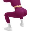 imageSUUKSESS Women 2 Piece Workout Sets Hidden Scrunch Butt Lifting Seamless Leggings Long Sleeve Yoga Crop TopsPurple