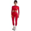 imageSUUKSESS Women 2 Piece Workout Sets Hidden Scrunch Butt Lifting Seamless Leggings Long Sleeve Yoga Crop TopsRed