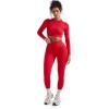 imageSUUKSESS Women 2 Piece Workout Sets Hidden Scrunch Butt Lifting Seamless Leggings Long Sleeve Yoga Crop TopsRed