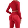 imageSUUKSESS Women 2 Piece Workout Sets Hidden Scrunch Butt Lifting Seamless Leggings Long Sleeve Yoga Crop TopsRed