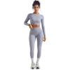 imageSUUKSESS Women 2 Piece Workout Sets Hidden Scrunch Butt Lifting Seamless Leggings Long Sleeve Yoga Crop TopsWashed Blue