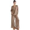 imageSUUKSESS Women 2 piece Fall outfits Matching Lounge Set Waffle Knit Sweater setsKhaki