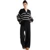 imageSUUKSESS Women 2 piece Fall outfits Matching Lounge Set Waffle Knit Sweater setsStripe Black