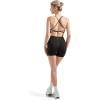 imageSUUKSESS Women 3 piece Workout Sets Padded Strappy Sports Bra Booty Shorts Set1 Black