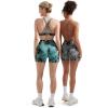 imageSUUKSESS Women 3 piece Workout Sets Padded Strappy Sports Bra Booty Shorts Set1 Deep Green Tie Dye