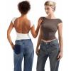 imageSUUKSESS Women Backless Sexy Going Out Tops Double Lined Open Back Y2k Basic Tee ShirtsMocha