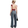 imageSUUKSESS Women Backless Sexy Going Out Tops Double Lined Open Back Y2k Basic Tee ShirtsWine Red
