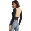 imageSUUKSESS Women Backless Y2k Long Sleeve Bodysuit Double Lined Open Back Sexy Basic TopBlack