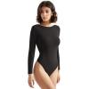 imageSUUKSESS Women Backless Y2k Long Sleeve Bodysuit Double Lined Open Back Sexy Basic TopBlack