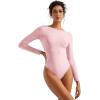 imageSUUKSESS Women Backless Y2k Long Sleeve Bodysuit Double Lined Open Back Sexy Basic TopBlush