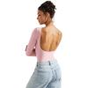 imageSUUKSESS Women Backless Y2k Long Sleeve Bodysuit Double Lined Open Back Sexy Basic TopBlush