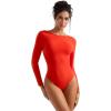 imageSUUKSESS Women Backless Y2k Long Sleeve Bodysuit Double Lined Open Back Sexy Basic TopDream Red