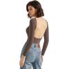 imageSUUKSESS Women Backless Y2k Long Sleeve Bodysuit Double Lined Open Back Sexy Basic TopMocha