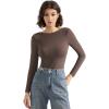 imageSUUKSESS Women Backless Y2k Long Sleeve Bodysuit Double Lined Open Back Sexy Basic TopMocha